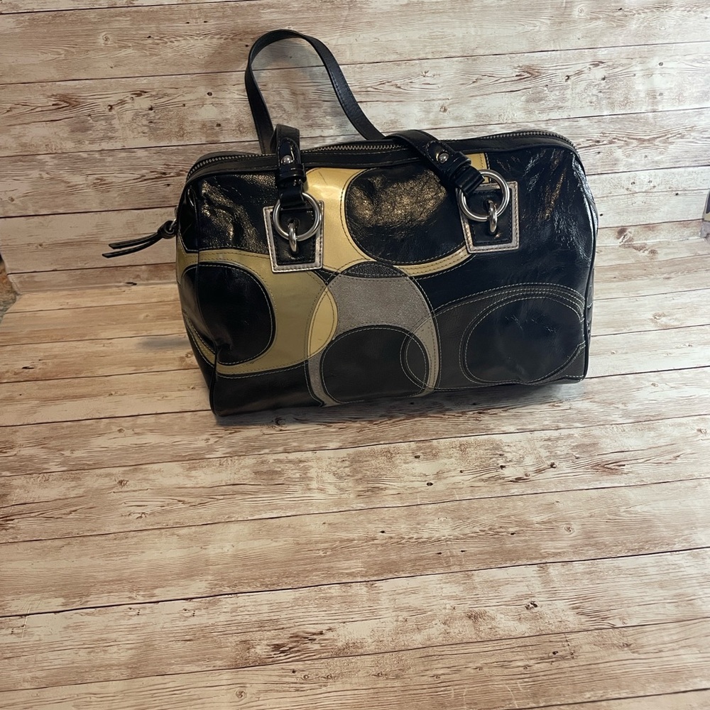 Coach Black & Olive Circle Patchwork Shoulder Bag